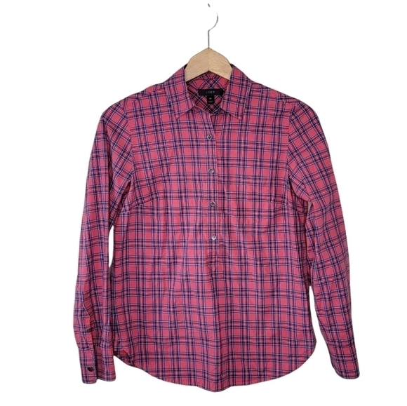 J. Crew | Classic Red Plaid Popover Shirt Size 00 - Picture 1 of 5